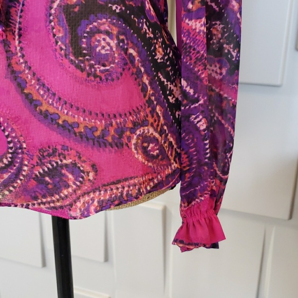 JohnPaul Richards top blouse pink magenta purple paisley long sleeve Size Small - Picture 4 of 5